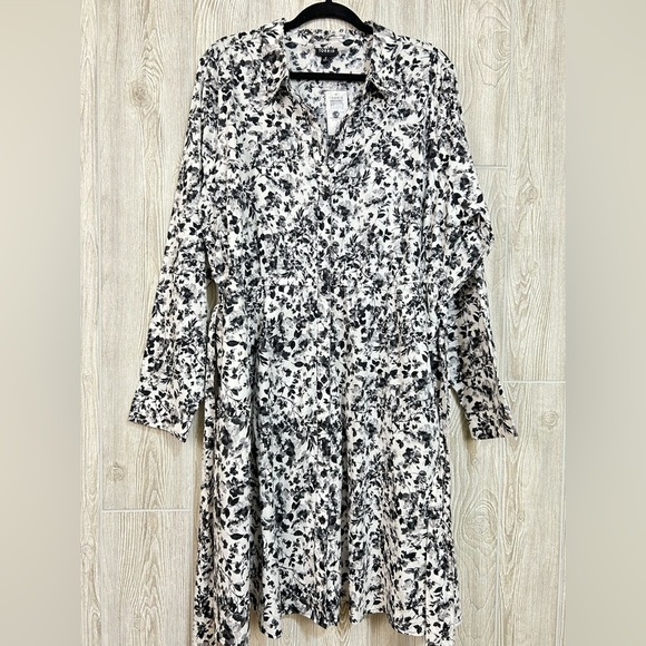 Torrid Black and White Floral Pattern Long Sleeve Poplin Shirt Dress 2X 18-20 - Picture 15 of 15